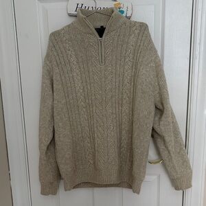 Men's Beige Cable Knit Zip-Up Sweater